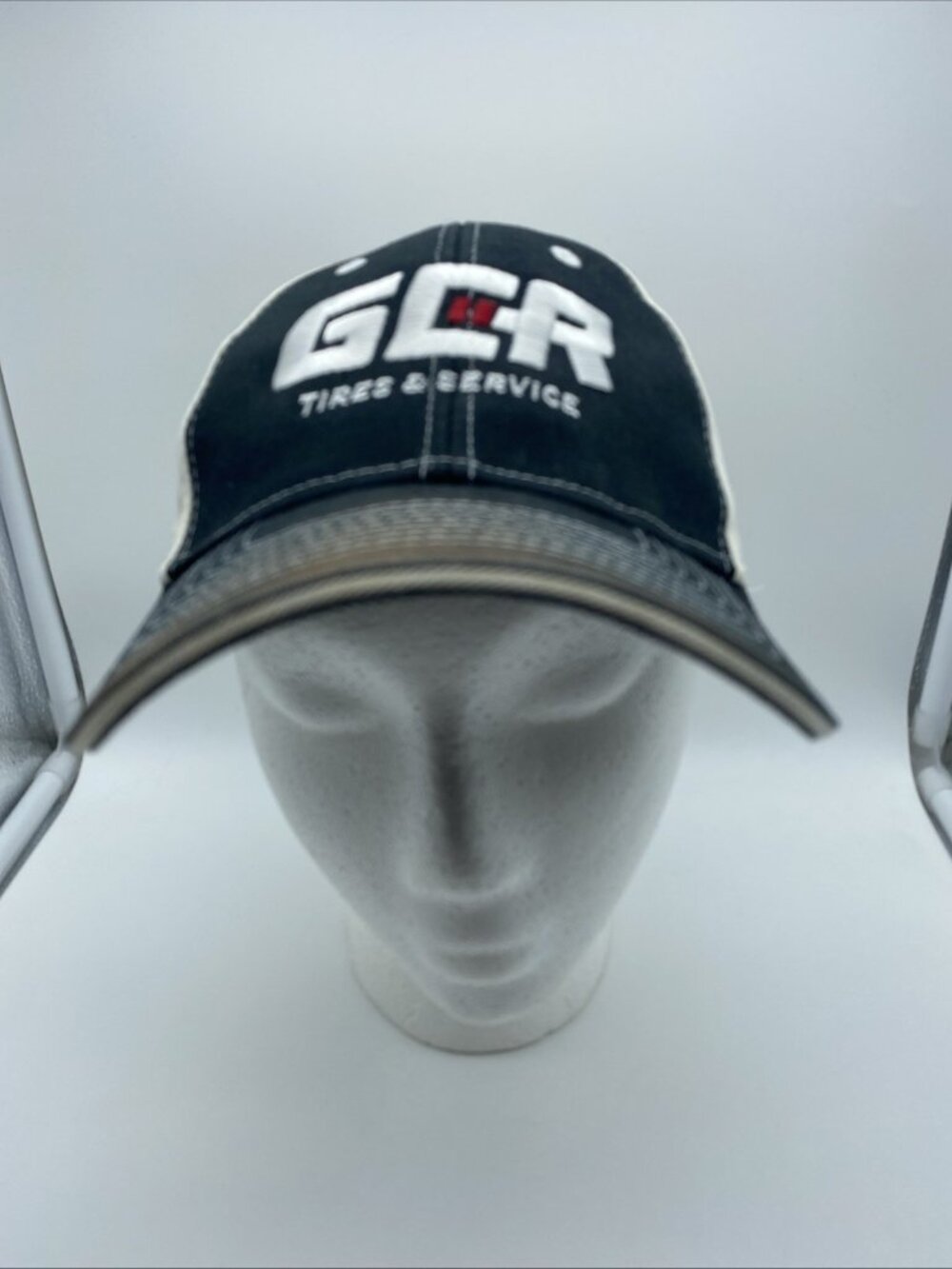 GCR Tire Services Black White Cap Hat Hook & Loop OSFM Ahead Adjustable